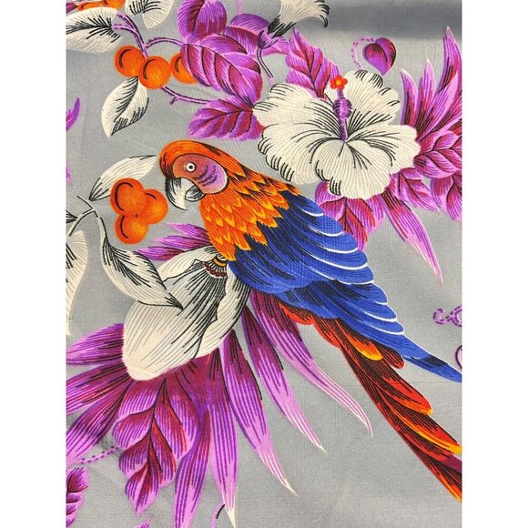 King Kameha Vintage Purple Floral & Parrot Print Short Sleeve Medium - Picture 4 of 7